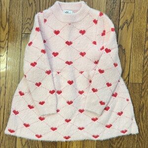 Lola + The Boys Pink Sweater Dress with Red Heart Pattern